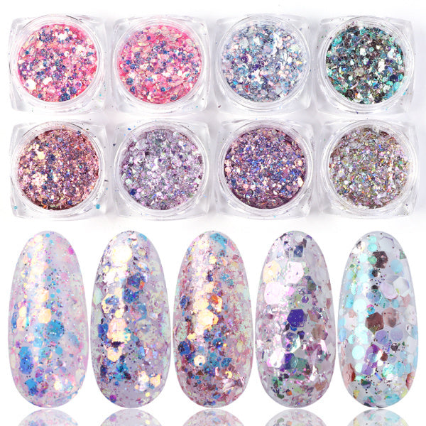 8 Box Mix Glitter Nail Art Powder Flakes Set 8 Box Mix Glitter Nail Art Powder Flakes Set